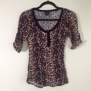Rue 21 Leopard 3/4 Sleeve Knit Shirt Top - Small