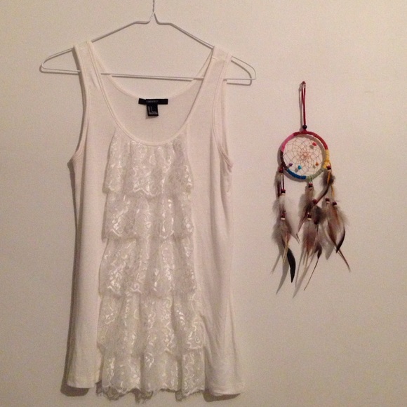 White tank top with ruffled lace!