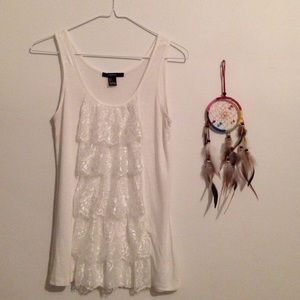 White tank top with ruffled lace!