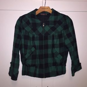 Black/Green checkered bomber coat