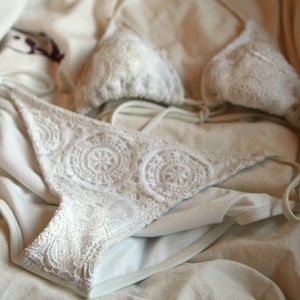 White Crocheted String Bikini Swimsuit