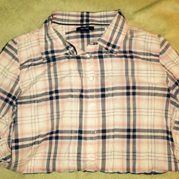 Nautica pink and blue button up long sleeve shirt