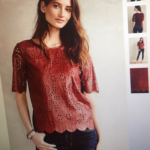 Anthropologie Tops - Anthropologie Scalloped Vegan Leather Tee XXSP Red