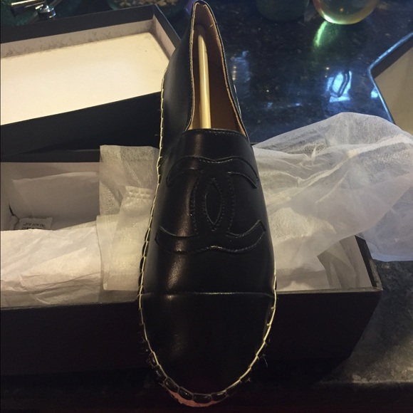 Black leather espadrilles