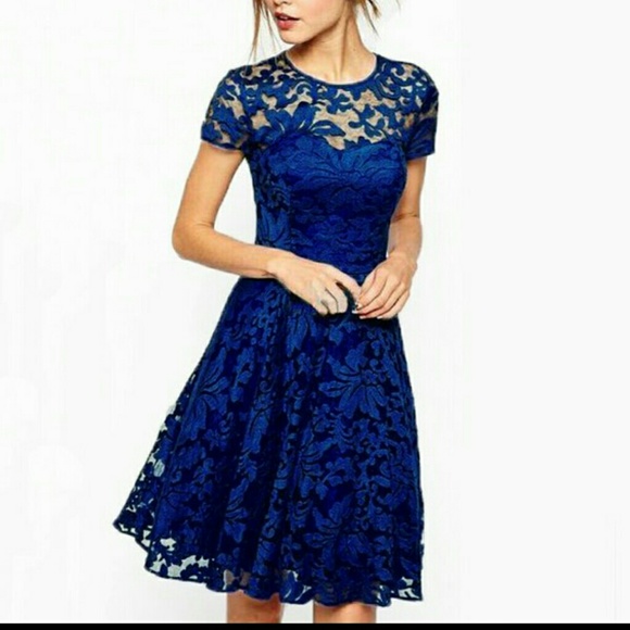 Blue stretch small lace dress
