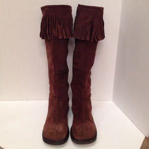 Tall Brown suede like fringe boots
