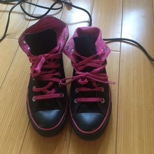 Black and pink converse high top