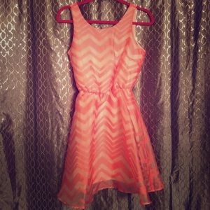 NEVER WORN Pink sheer chevron shimmer dress