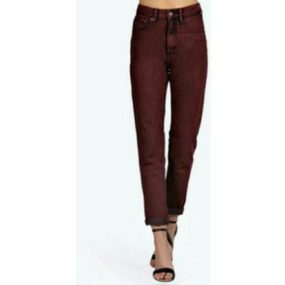 NWT Burgundy Acid Wash Mom Jeans