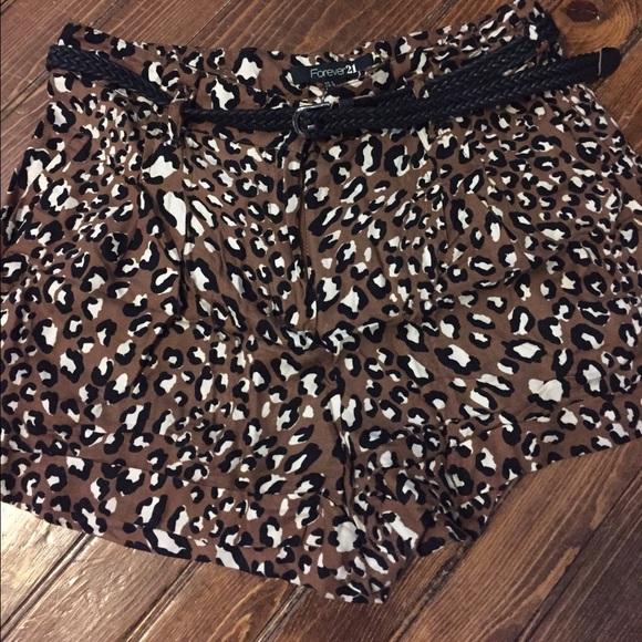 Leopard Print Cotton Shorts with Belt