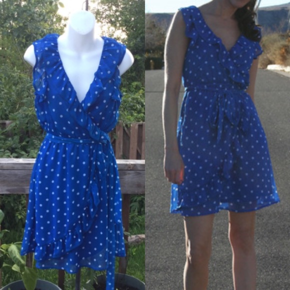 Forever 21 Dresses & Skirts - Blue and white chiffon ruffle polka dot dress