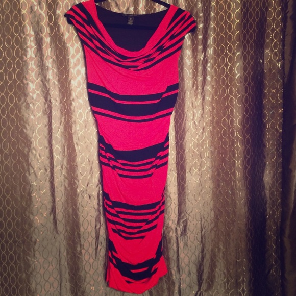 Worn once! Red and black stripe, 95% rayon