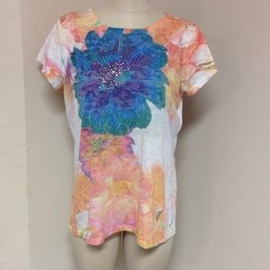 Tee lace burnout printed with rhinestones