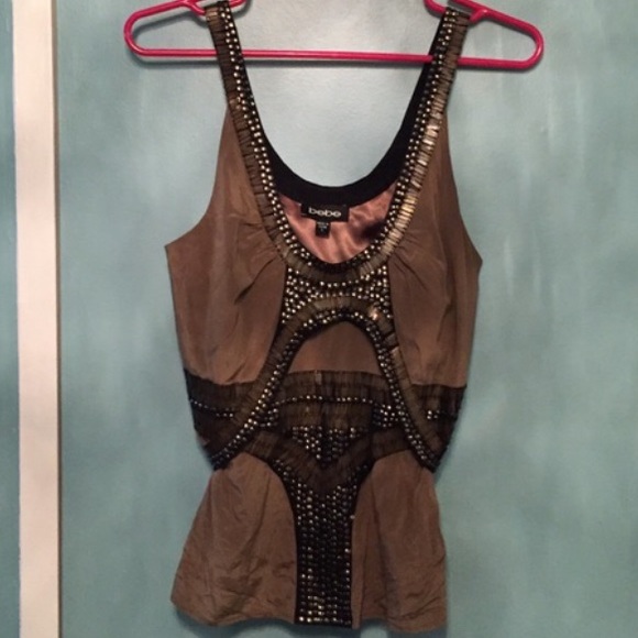 Bebe army green jeweled tank
