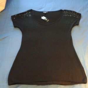 Express Black Tee W/ Black Shoulder Accents