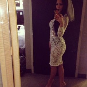 Custom made white sparkle lace dress size Sm