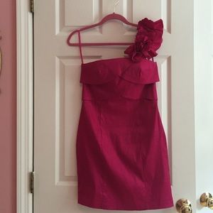 Fuschia One Shoulder Flower Dress