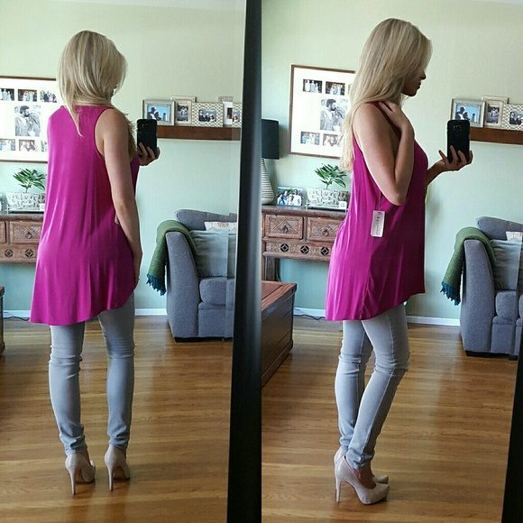 RESERVED Slinky Soft Fushia Muscle Tank - Picture 2 of 3