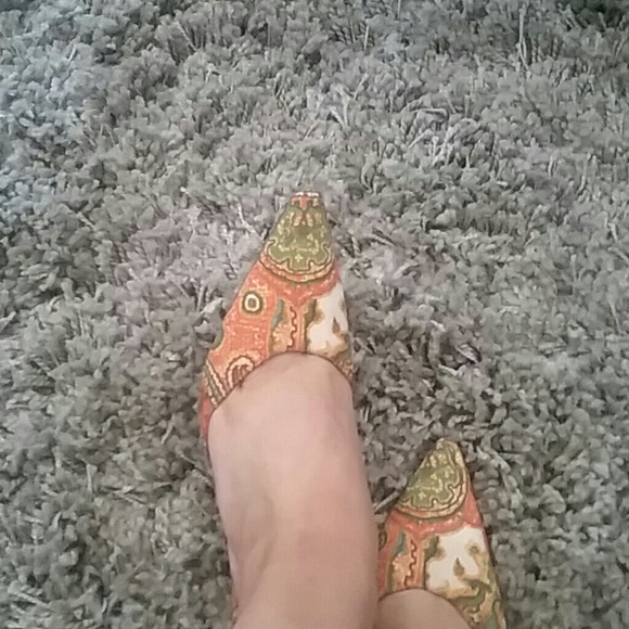 Orange paisley mules
