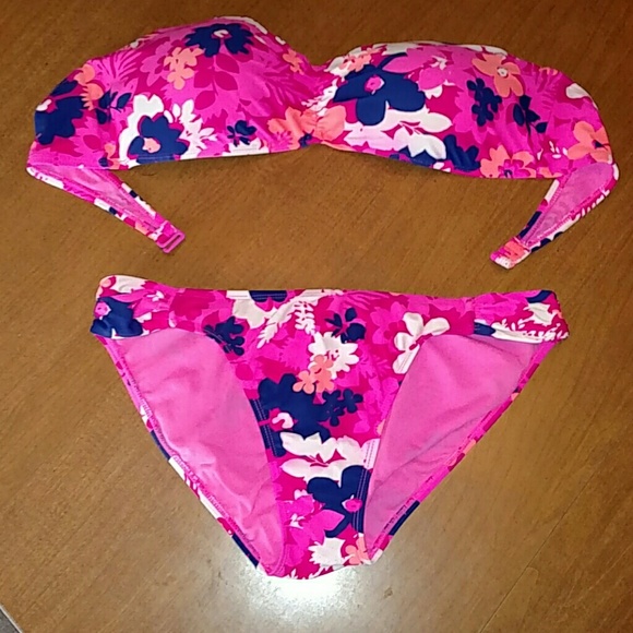 Xl  pink & navy strapless bikini old navy - Picture 1 of 1