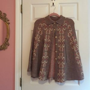 Beige Poncho with Gorgeous Coral & Cream Detail