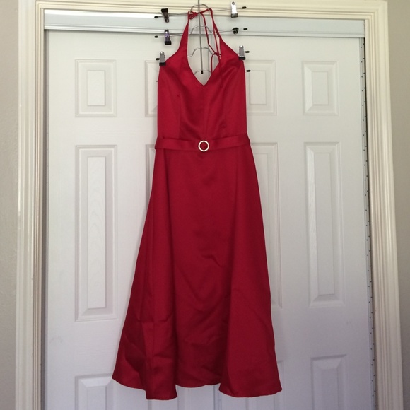 Red halter dress