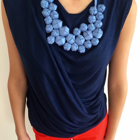 RESERVED[topshop] navy blue draped sleeveless top - Picture 2 of 4