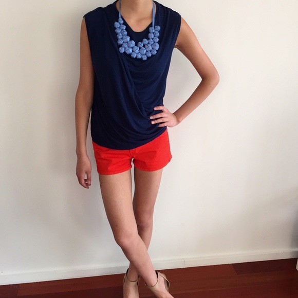 RESERVED[topshop] navy blue draped sleeveless top - Picture 3 of 4