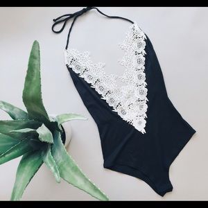 NWT Lace trim halter bodysuit Medium