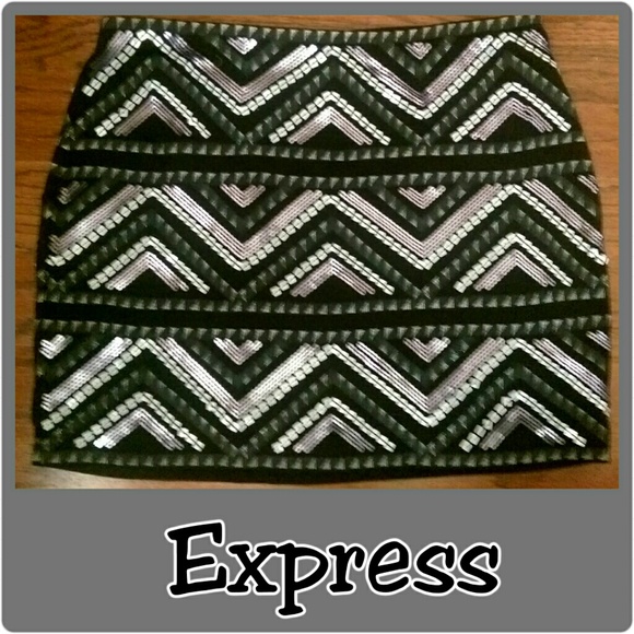 Express black and silver sequined mini skirt