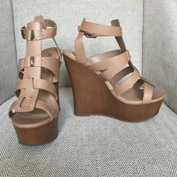 Nude Strappy Wedge Shoes
