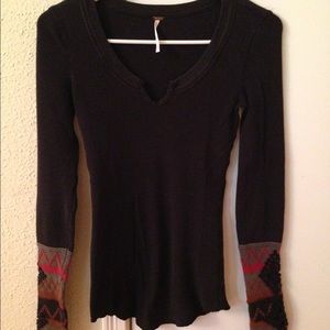 Free People Grey Long Sleeve Top