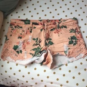 Blush Pink Floral Lace Shorts