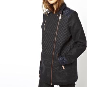 ASOS Biker Coat in Pattern with PU Trims ASOS Biker Coat in Pattern with PU Trims
