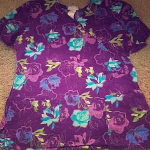 Purple floral scrub top