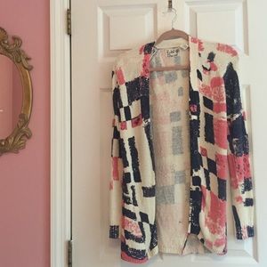 Pink & Navy Long Cardigan