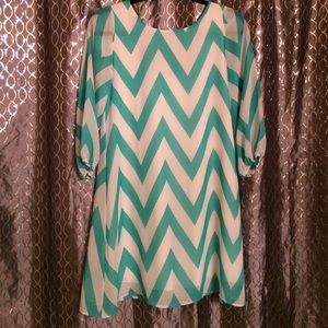 Teal chevron three quarter sleeve dress