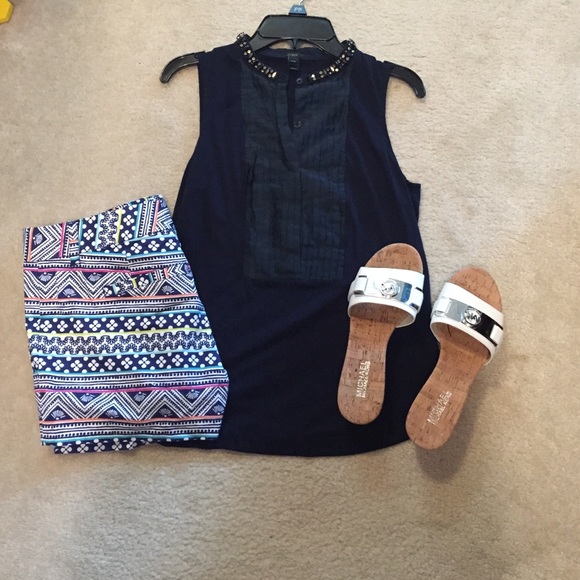 J. Crew Tops - J Crew Jeweled Navy Top Xxs