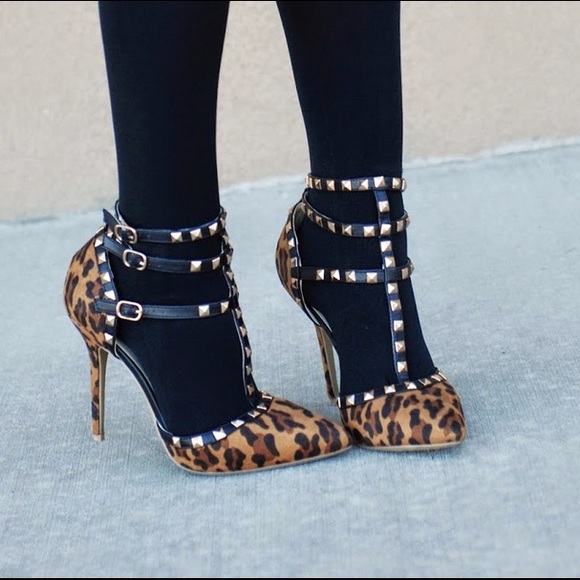 Shoes - Studded leopard heels