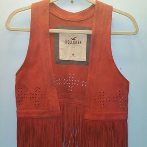 Hollister fringe orange vest 100% genuine leather