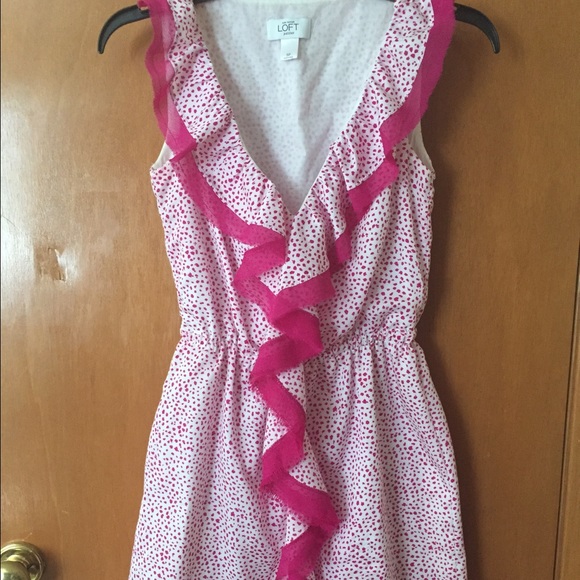 Loft Pink and White Ruffle Dress