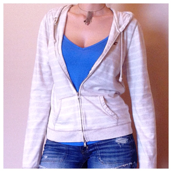 Hollister Tops - Tan & Cream Zip Up Hoodie