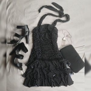 Retro Black Halter Dress with White Polka Dots 🐼