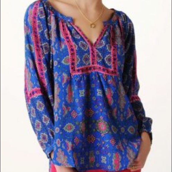 Tops - Tolani Ruby Blouse in Blue Medallion