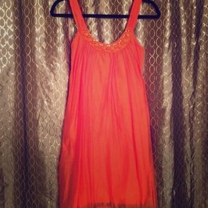 Orange shift dress w/orange beading and diamonds