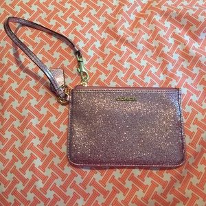 NWOT Pink glitter coach wristlet