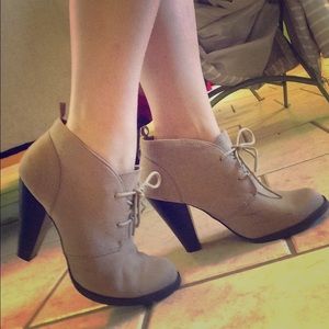 Beige Suede Heeled Booties