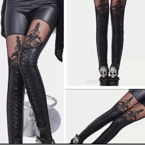 Black imitation leather Leggings