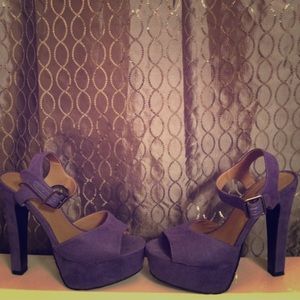 Purple suede chunky heels