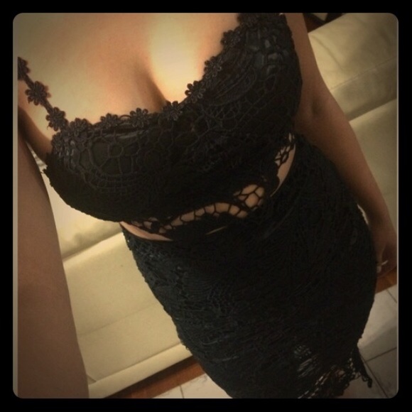 Black Lace Crop Top & Midi Skirt